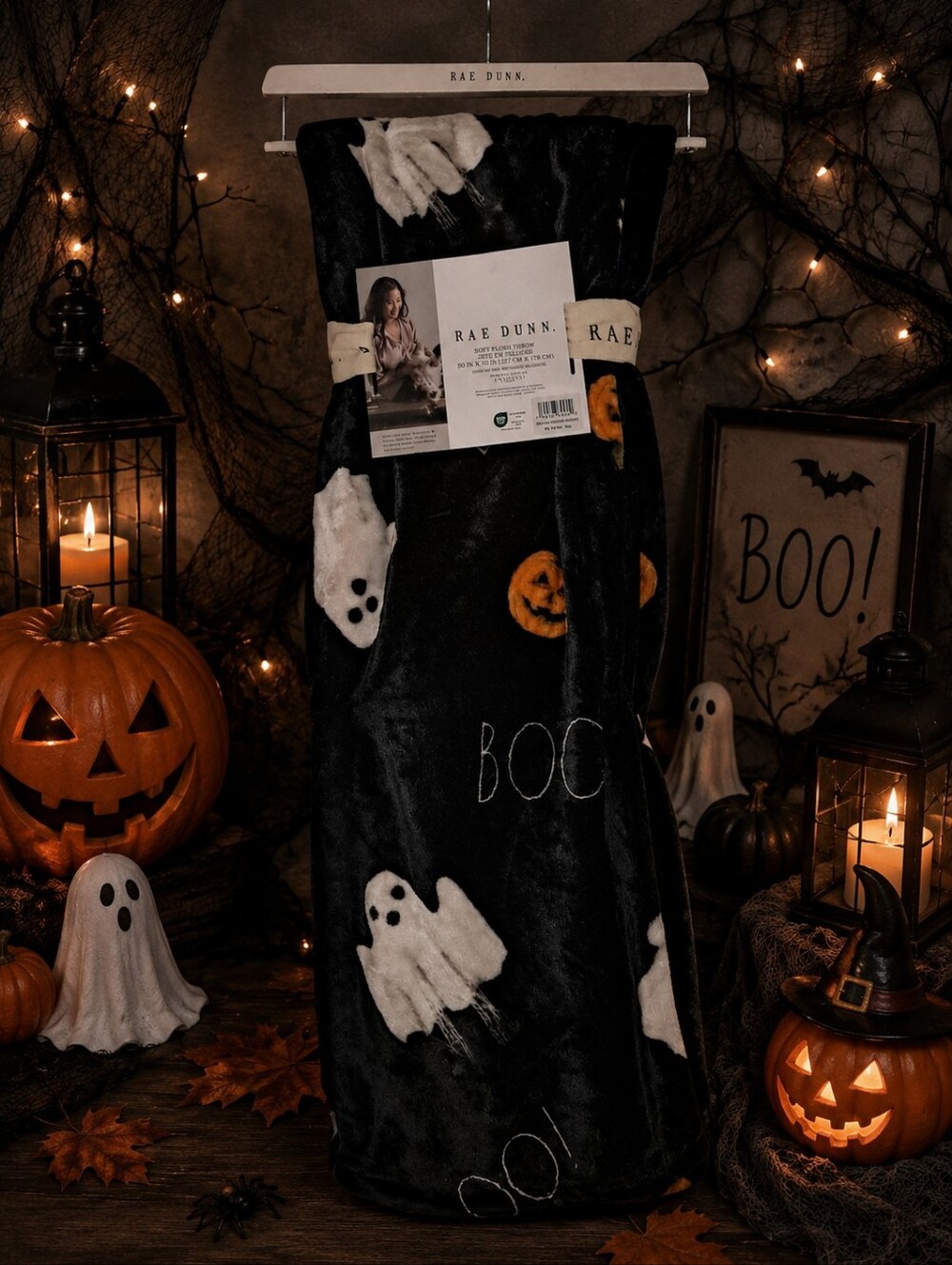 Rae Dunn Halloween Ghost Pumpkin Boo Plush Throw Blanket Rare Hard To Find New
